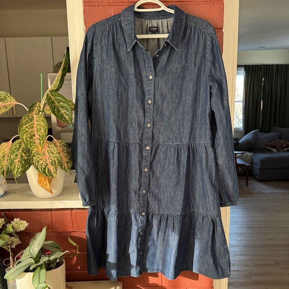 J. Crew 100% Cotton Dark Wash Denim Long Sleeve Dress